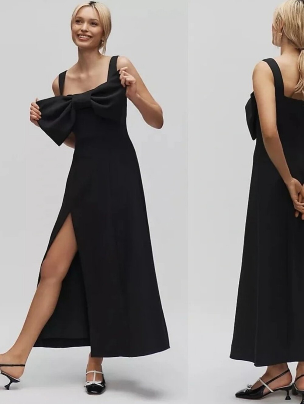 Wolf Gang Black Bow-Front Square Neck Maxi Dress